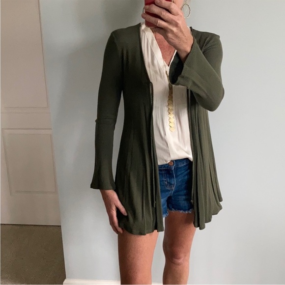 Olive Green Tie Front Cardigan - Picture 4 of 8